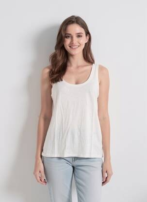 Débardeur coupe cintrée sans manche blanc MAJESTIC FILATURES femme