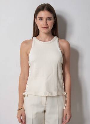 Top coupe cintrée sans manche beige SESSUN femme