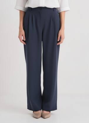 Pantalon large tissage popeline taille haute bleu AMERICAN VINTAGE femme