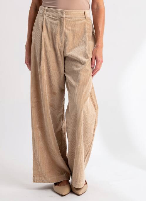 Pantalon large taille à pinces taille haute beige SESSUN femme