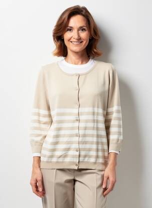 Gilet manches longues col rond beige KATMAI femme