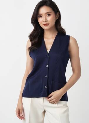 Gilet sans manche coupe cintrée bleu VALMODE femme