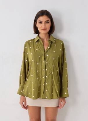 Chemisier coupe droite manches longues vert MELYA MELODY femme