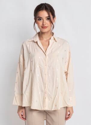 Chemisier coupe droite manches longues beige MELYA MELODY femme