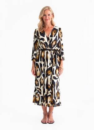 Robe mi-longue coupe fluide manches longues marron 2W PARIS femme