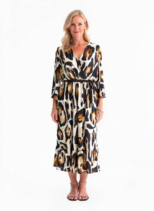 Robe mi-longue coupe fluide manches longues marron 2W PARIS femme