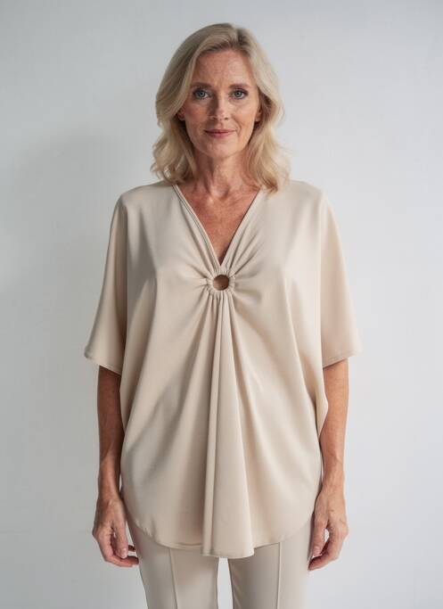 Tunique manches courtes coupe fluide beige 2W PARIS femme