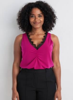 Top col v sans manche violet SPG WOMAN femme