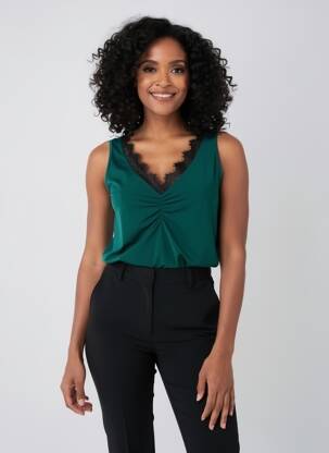 Top col v sans manche vert SPG WOMAN femme
