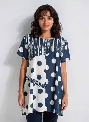 Top tissage crêpe manches courtes bleu PLURIELLES femme