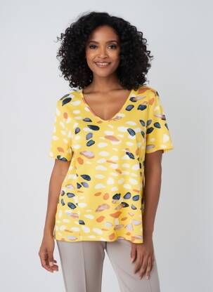 T-shirt imprimé fantaisie manches courtes jaune FRANCE RIVOIRE femme