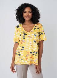 T-shirt imprimé fantaisie manches courtes jaune FRANCE RIVOIRE femme