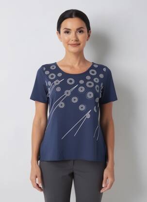 T-shirt imprimé fantaisie manches courtes bleu FRANCE RIVOIRE femme