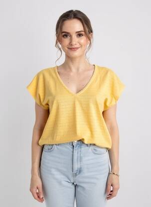 T-shirt col v manches courtes jaune C'EST BEAU LA VIE femme