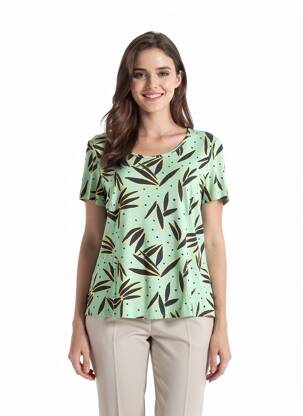 T-shirt imprimé fantaisie manches courtes vert FRANCE RIVOIRE femme