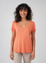 T-shirt col v manches courtes orange C'EST BEAU LA VIE femme