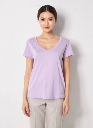 T-shirt col v manches courtes violet C'EST BEAU LA VIE femme
