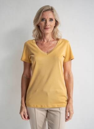 T-shirt col v manches courtes jaune C'EST BEAU LA VIE femme