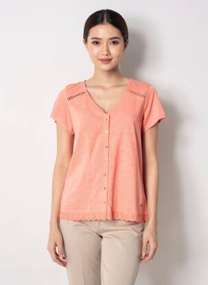 Chemisier manches courtes manches courtes orange C'EST BEAU LA VIE femme