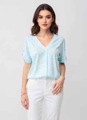 Top stretch manches courtes bleu MARBLE femme