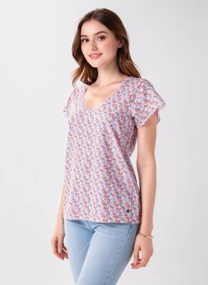 T-shirt col v manches courtes violet C'EST BEAU LA VIE femme