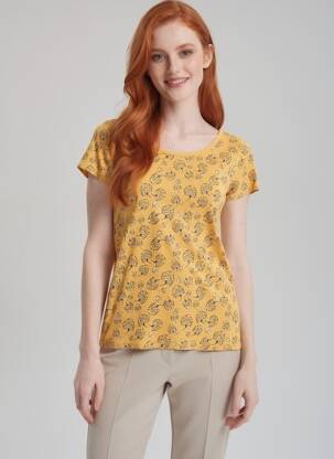 T-shirt imprimé fantaisie manches courtes jaune C'EST BEAU LA VIE femme