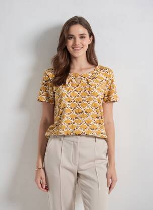 T-shirt imprimé fantaisie manches courtes jaune DIANE LAURY femme