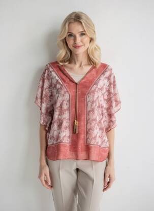Blouse imprimé fantaisie manches courtes marron DIANE LAURY femme