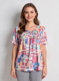 T-shirt imprimé fantaisie manches courtes bleu GRIFFON femme