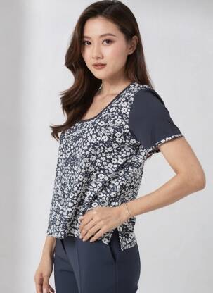 T-shirt imprimé fantaisie manches courtes bleu FRANCE RIVOIRE femme