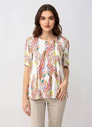Top imprimé fantaisie manches courtes blanc PLURIELLES femme