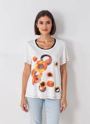 T-shirt sérigraphie floquée manches courtes blanc FRANCE RIVOIRE femme