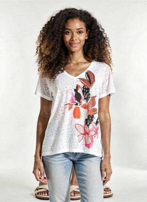 T-shirt col v manches courtes blanc TELMAIL femme