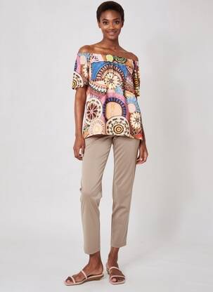 Top imprimé fantaisie manches courtes marron TELMAIL femme