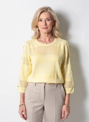 Pull maille ajourée manches 3/4 jaune I.ODENA femme