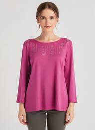 T-shirt sérigraphie avec strass manches 3/4 violet DIANE LAURY femme