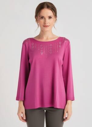 T-shirt sérigraphie avec strass manches 3/4 violet DIANE LAURY femme