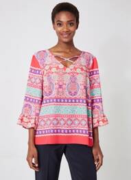 Blouse imprimé fantaisie manches 3/4 rose DIANE LAURY femme
