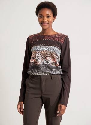 Top tissage crêpe manches longues marron DIANE LAURY femme