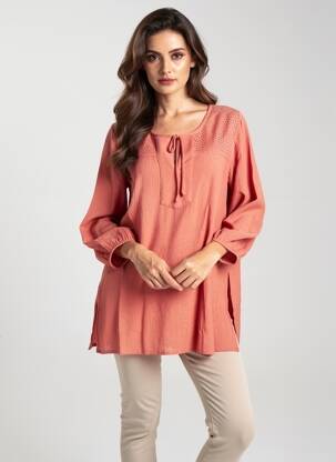 Tunique manches longues tissage crêpe rose IMITZ femme