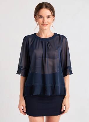 Blouse légère et transparente manches 3/4 bleu IMITZ femme