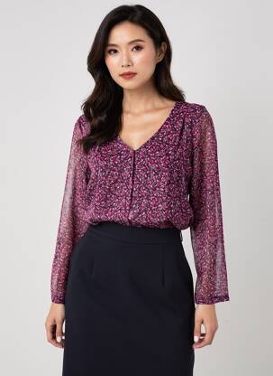 Blouse légère et transparente manches longues violet PLURIELLES femme