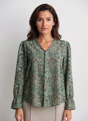 Blouse imprimé fleurs manches longues vert C'EST BEAU LA VIE femme