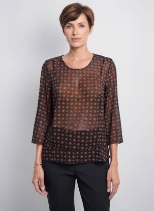 Top imprimé fantaisie manches 3/4 noir GEVANA femme
