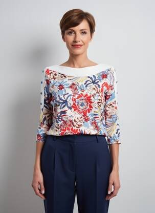 T-shirt manches 3/4 manches 3/4 bleu FRANCE RIVOIRE femme