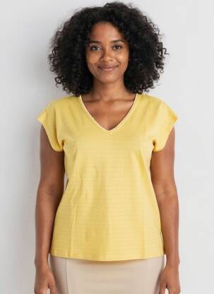 T-shirt col v manches courtes jaune C'EST BEAU LA VIE femme
