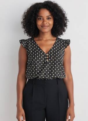 Blouse tissage popeline manches courtes noir C'EST BEAU LA VIE femme