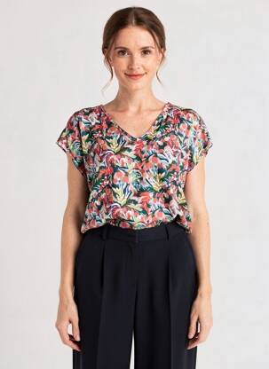 Blouse imprimé fleurs manches courtes rouge C'EST BEAU LA VIE femme