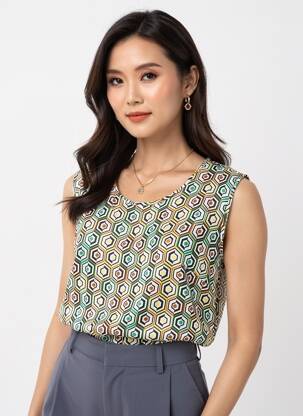 Blouse fermeture boutonnée au dos sans manche vert TELMAIL femme