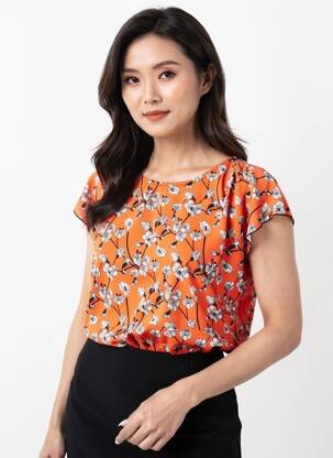 Blouse imprimé fleurs manches courtes orange TELMAIL femme